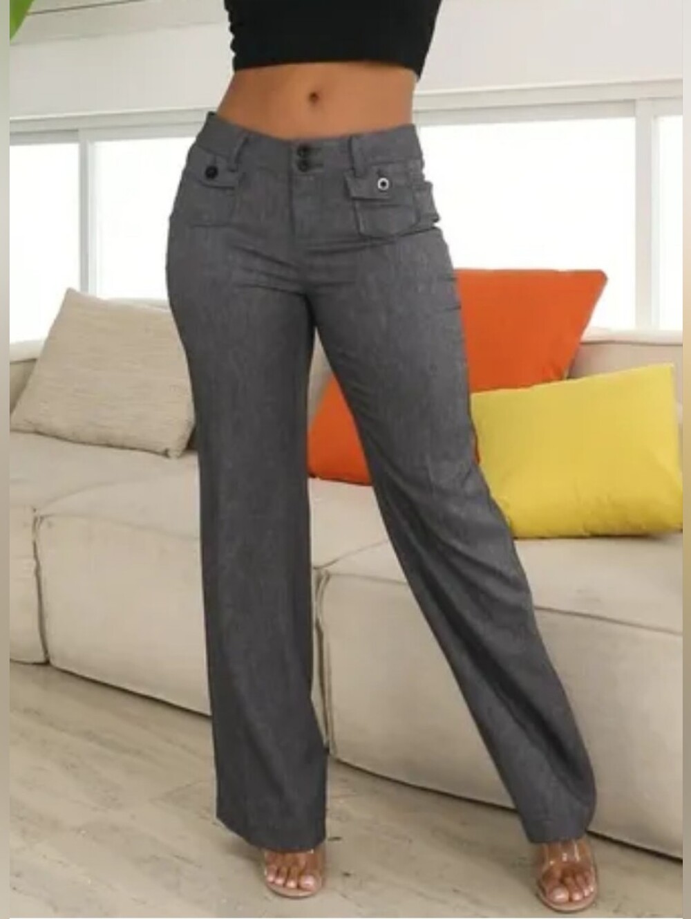 Flamingals Solid Flap Pocket Button Up Mid Rise Straight Leg Pants NWT Large